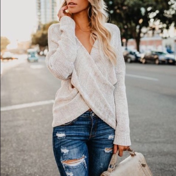 🎉HP🎊New! Overlap Oatmeal Sweater- - Picture 6 of 6